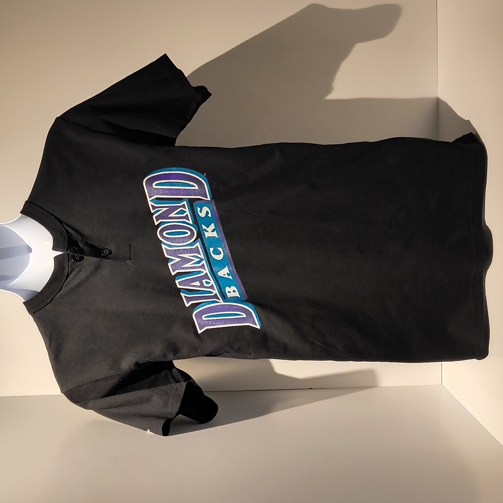 MLB Merch Majestic Men's Diamondbacks Henley T-shirt Short Sleeve Medium Black